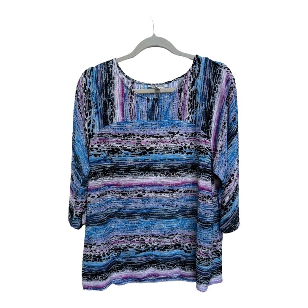 Dana Buchman Water Color Burnout Short Sleeve Blouse Size XL Women's Pink Blue